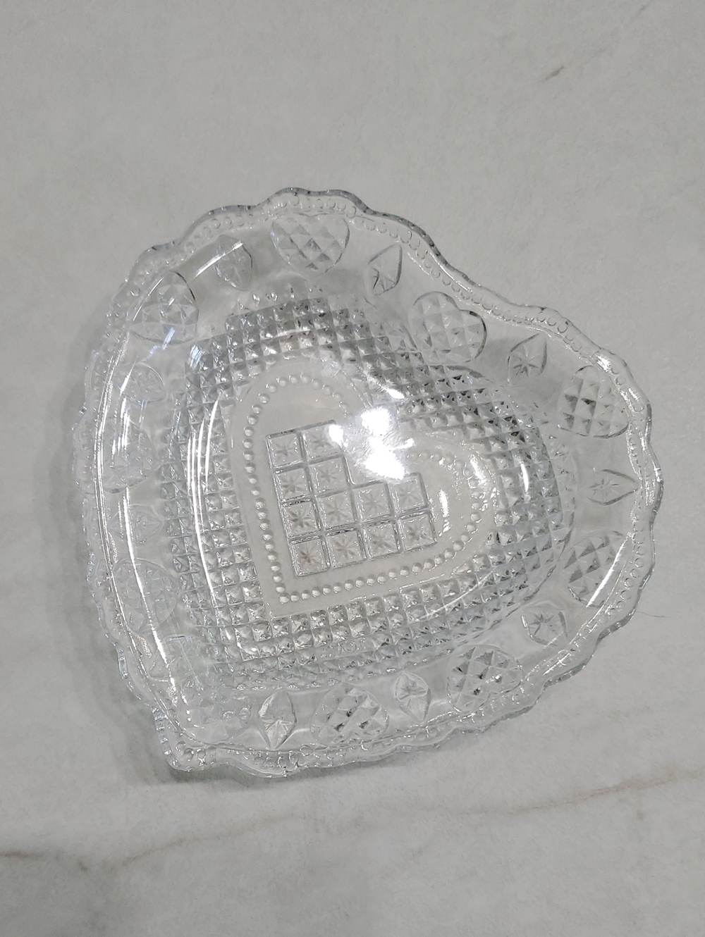 Clear Heart-Shaped Cut Glass Dish